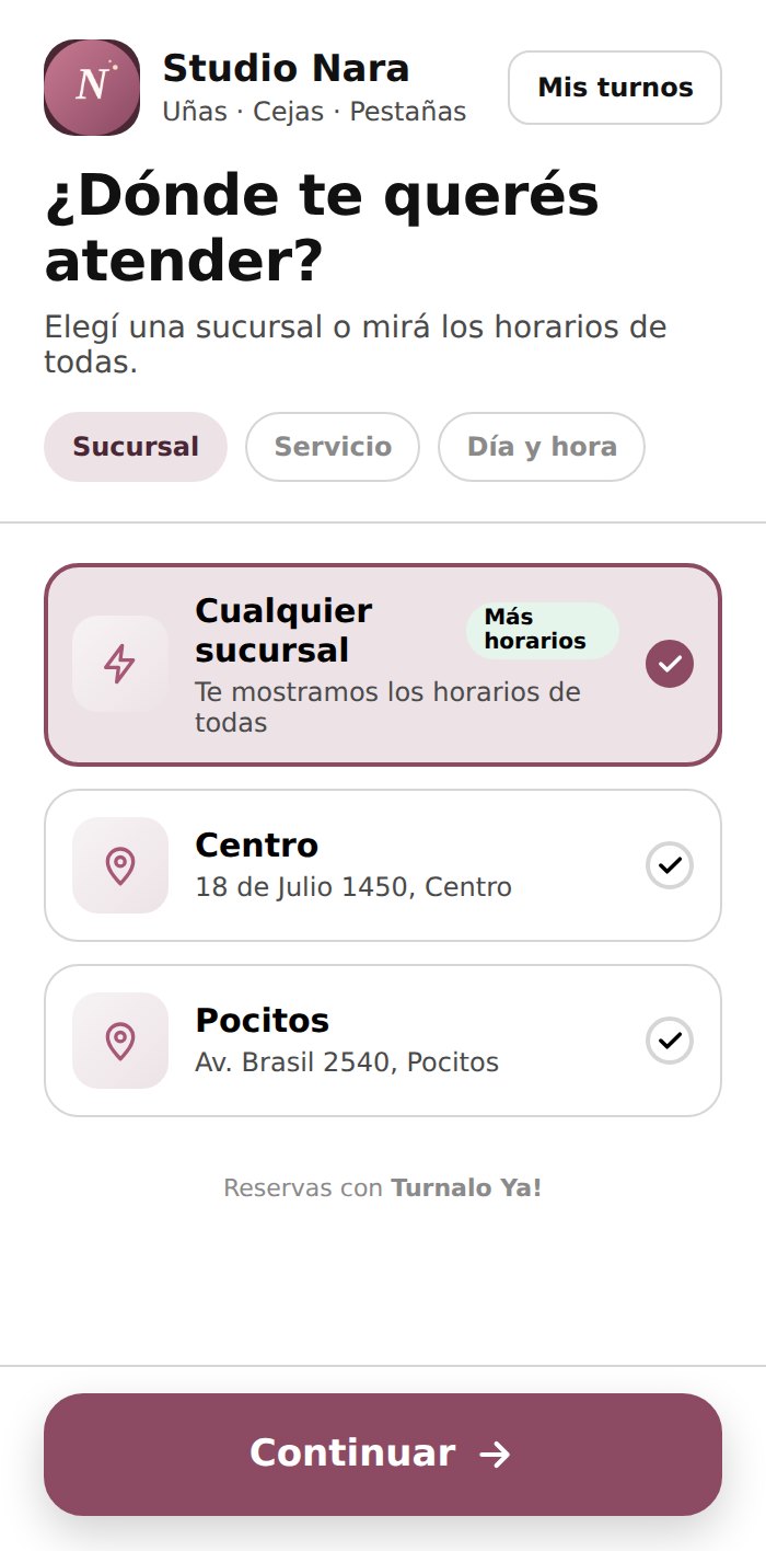 Cliente eligiendo la sucursal de Studio Nara donde se quiere atender, o cualquier sucursal